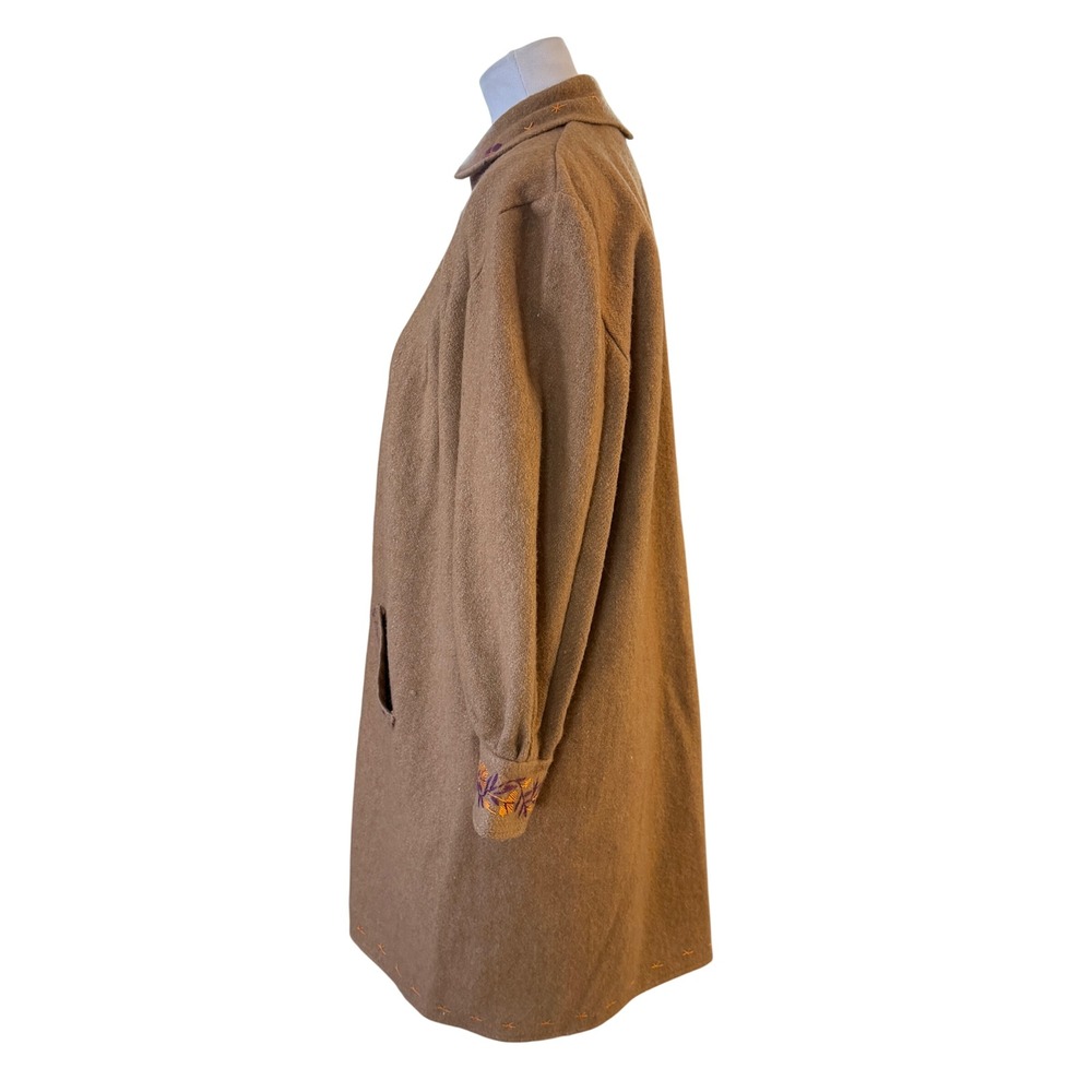 Unbranded Embroidered Long Coat Women Large Brown Floral Folk Art Boho Statement - Picture 2 of 4
